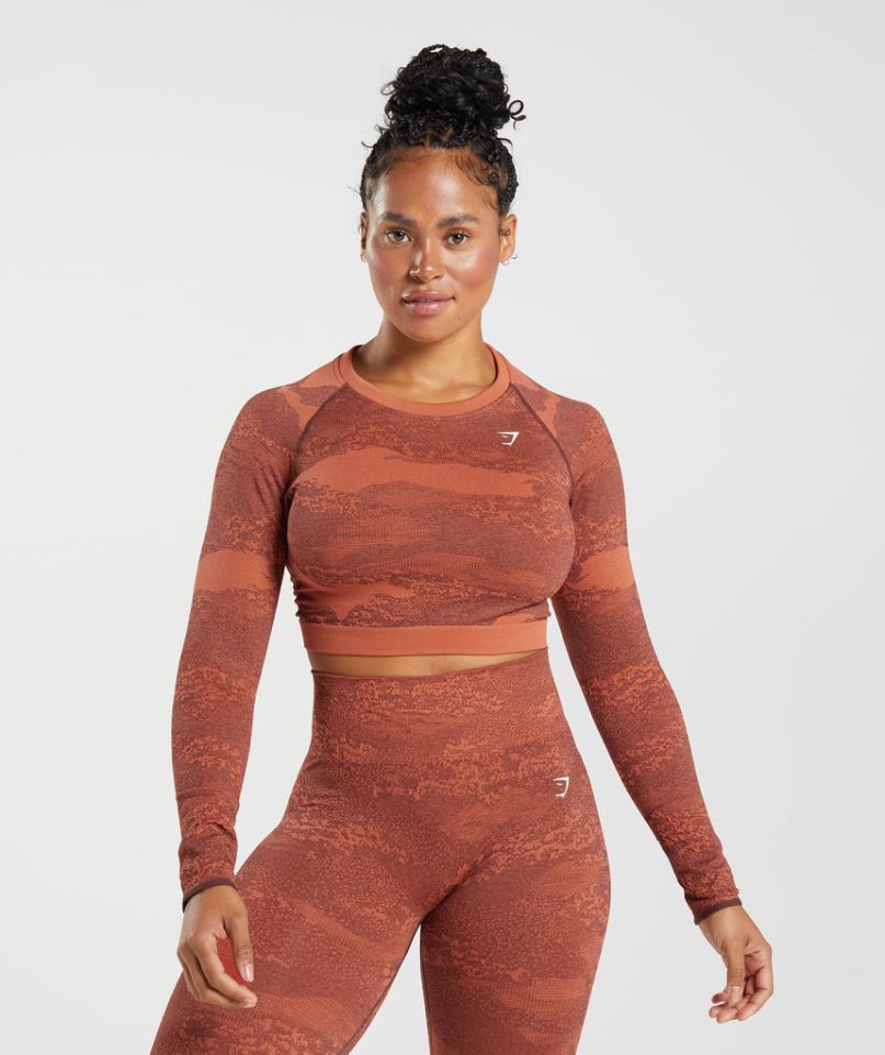 Women's Gymshark Adapt Camo Seamless Lace Up Back Top T-Shirts Brown | NZ 3ETJYZ